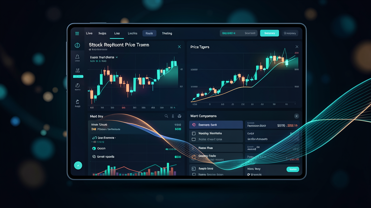 Interfaccia piattaforma AI Stock Predictions con previsioni azioni in tempo reale e target di prezzo per le principali aziende
