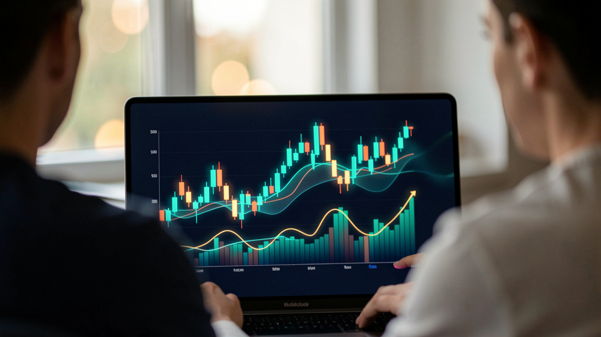 Dashboard-Oberfläche mit KI-generierten Aktienprognosen und Trendlinien