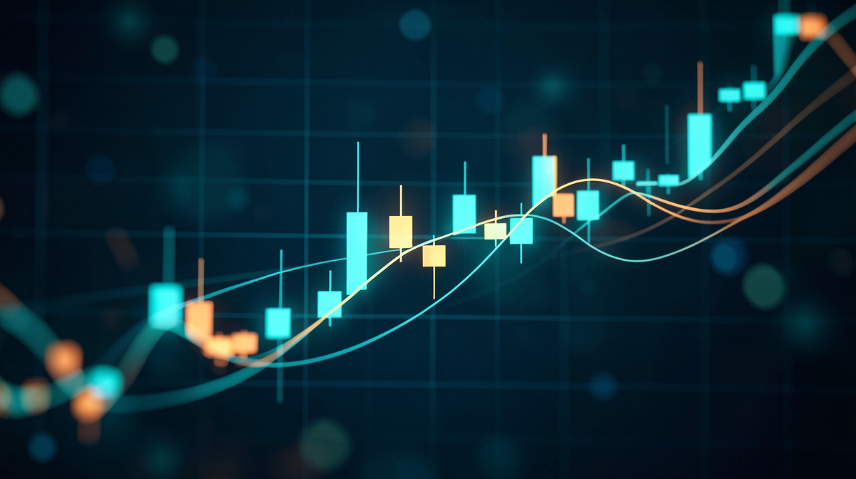Stock market charts and AI technology graphics