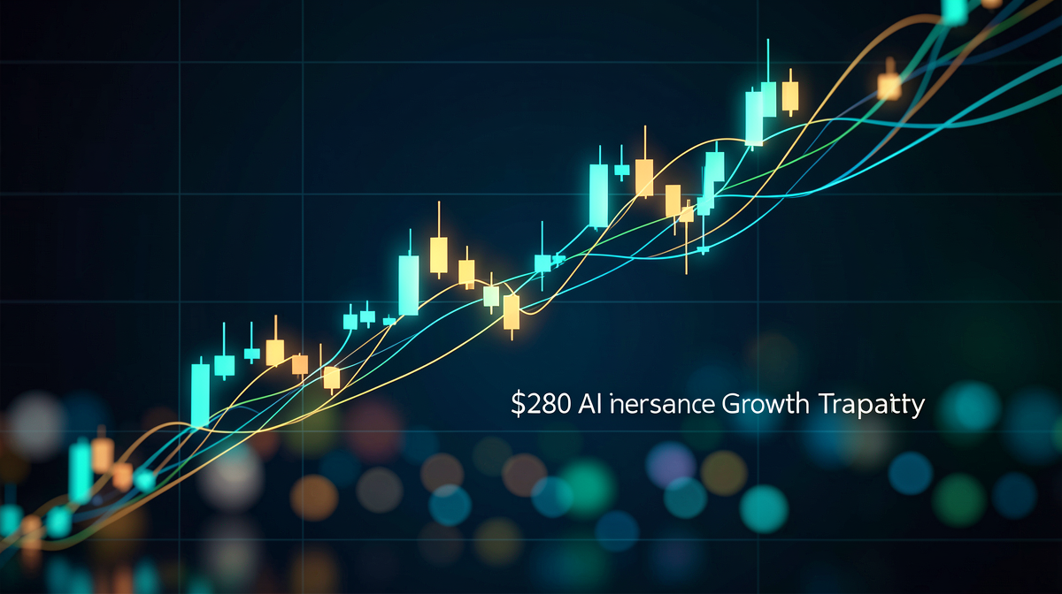 Grafik harga saham Nvidia menunjukkan target $280 untuk 2026 dengan tren pertumbuhan AI inference