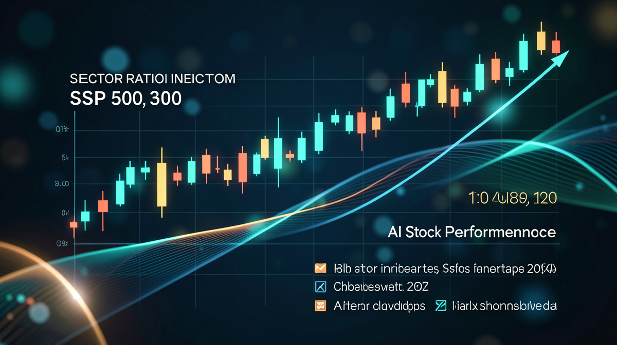 Indice S&P 500 in traiettoria ascendente con indicatori di rotazione settoriale e dati sulle performance delle azioni AI