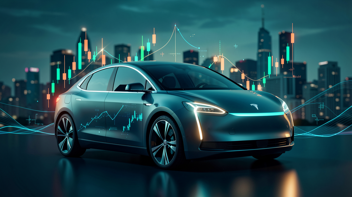 Véhicule robotaxi Tesla avec skyline urbain en arrière-plan
