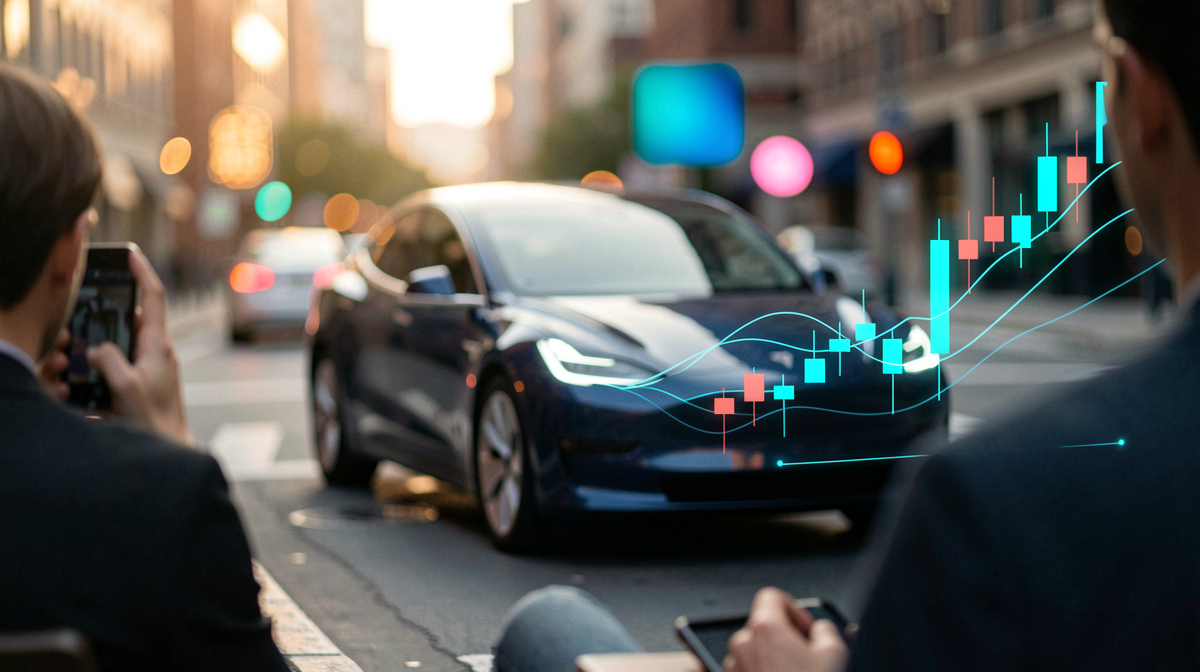 Veículo da Tesla operando em modo autônomo em uma rua urbana