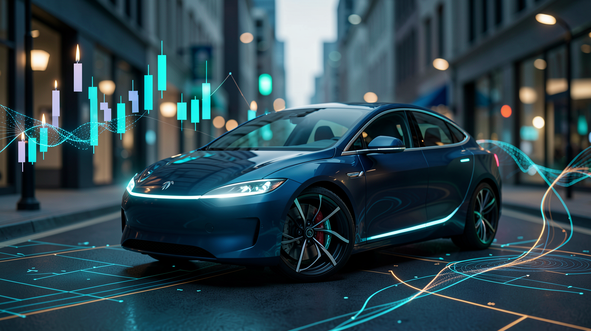 Vehículo Tesla Robotaxi en modo autónomo en una calle urbana